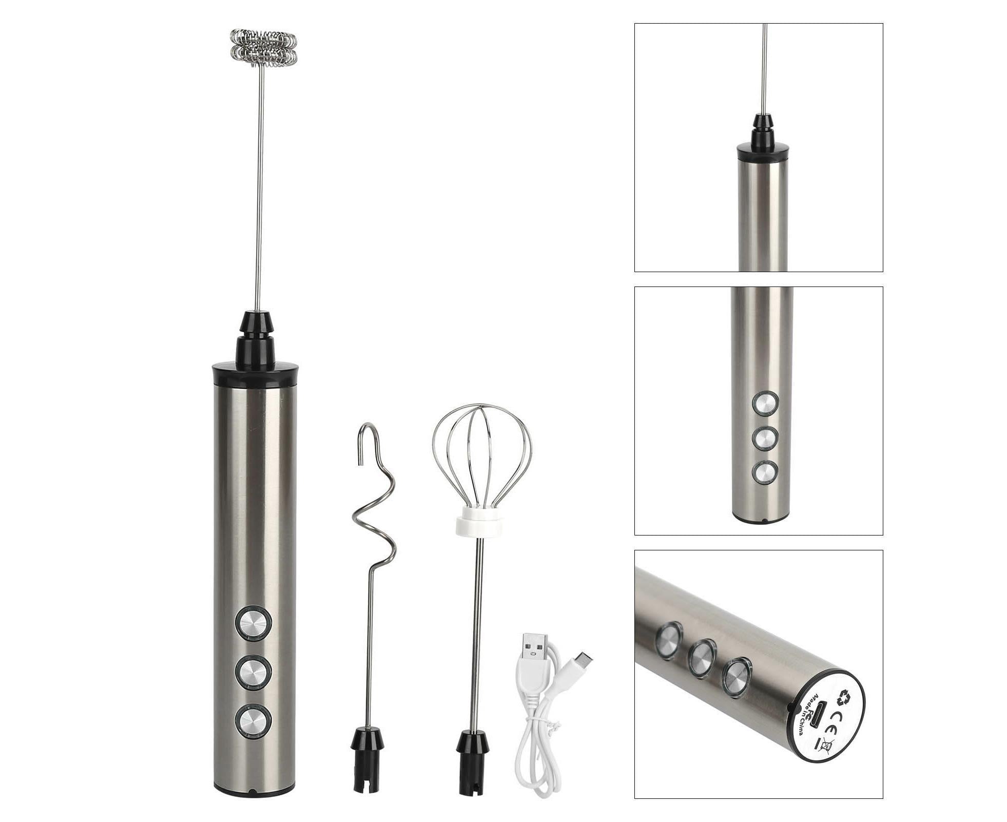 Stainless Steel Milk Frother, USB Charging, Handheld Electric Egg Beater for Home Kitchen