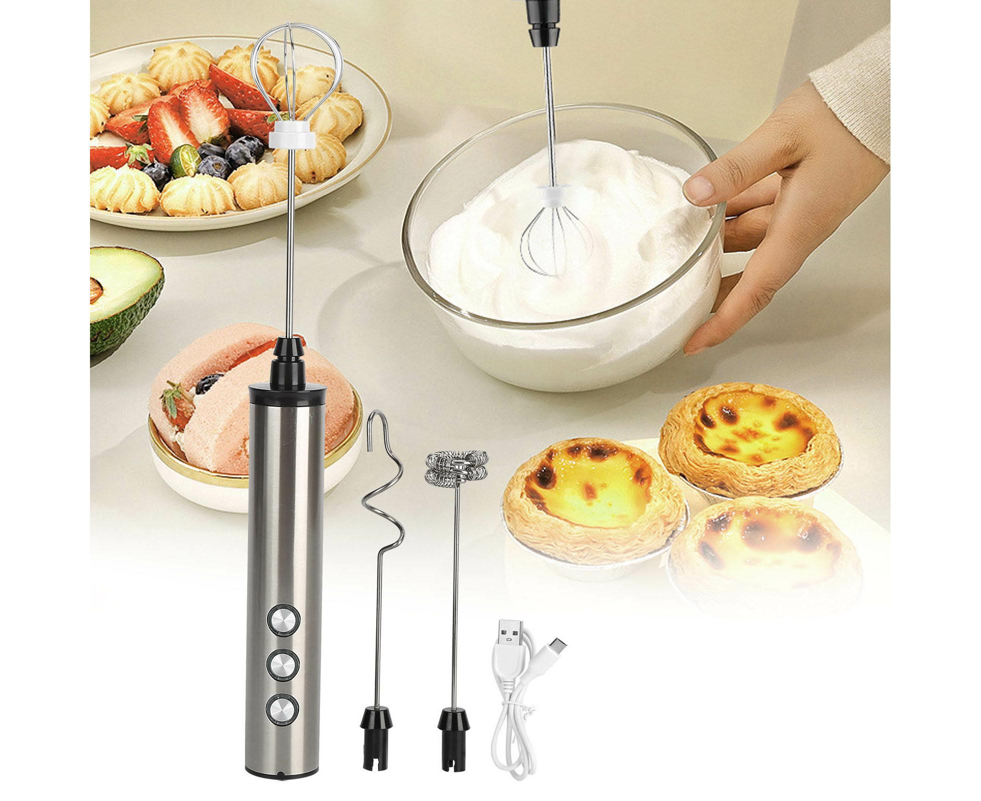 Stainless Steel Milk Frother, USB Charging, Handheld Electric Egg Beater for Home Kitchen