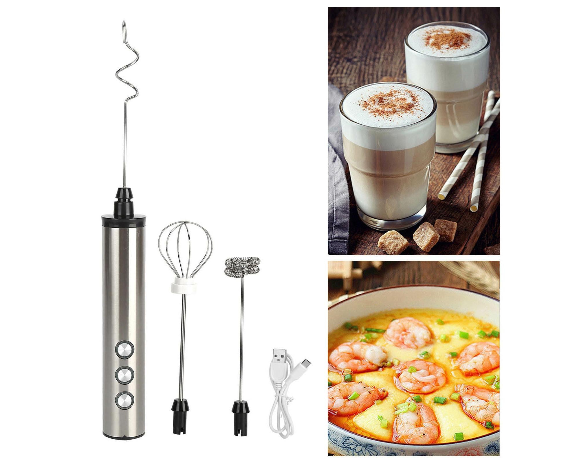 Stainless Steel Milk Frother, USB Charging, Handheld Electric Egg Beater for Home Kitchen