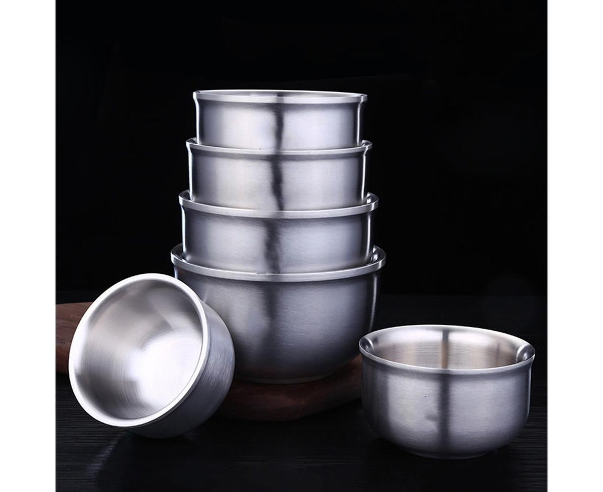 Stainless Steel Double Wall Insulated Round Rice Soup Bowl Kitchen Tableware-12.5cm - Flavour Fushion Cooking Shop