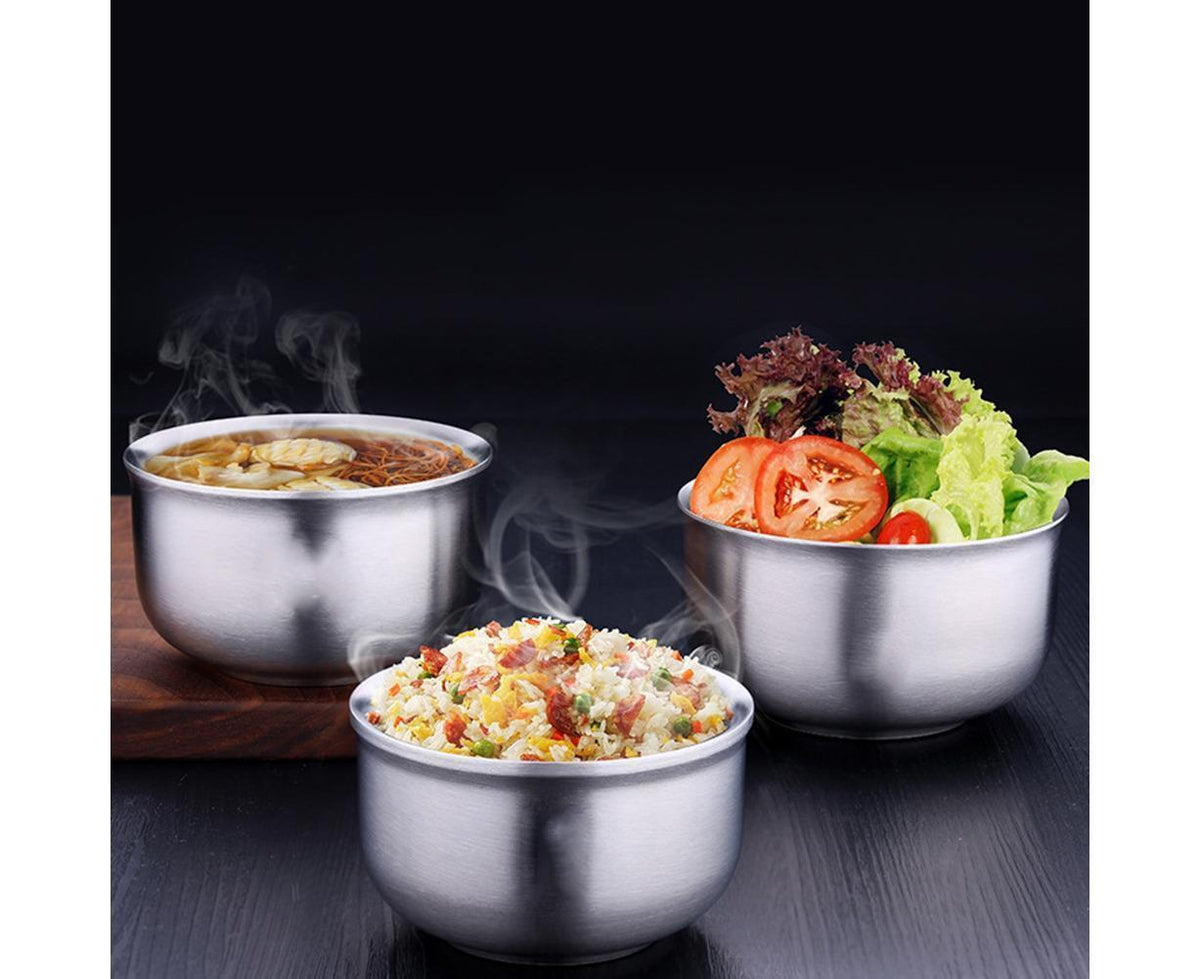 Stainless Steel Double Wall Insulated Round Rice Soup Bowl Kitchen Tableware-12.5cm - Flavour Fushion Cooking Shop