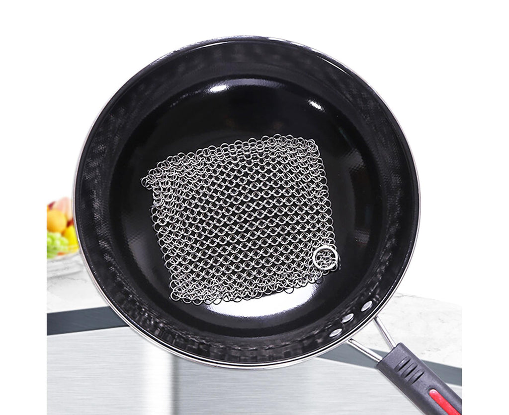 Stainless Steel Cast Iron Skillet Cleaner Chainmail Scrubber-6inch