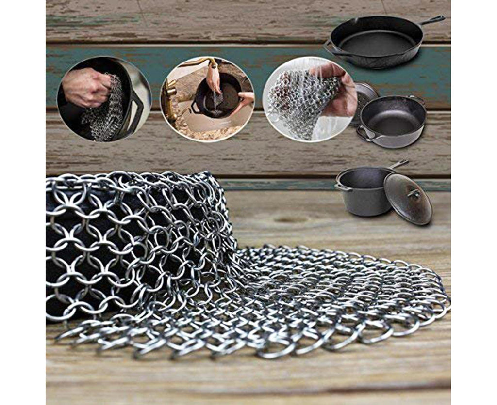 Stainless Steel Cast Iron Skillet Cleaner Chainmail Scrubber-6inch