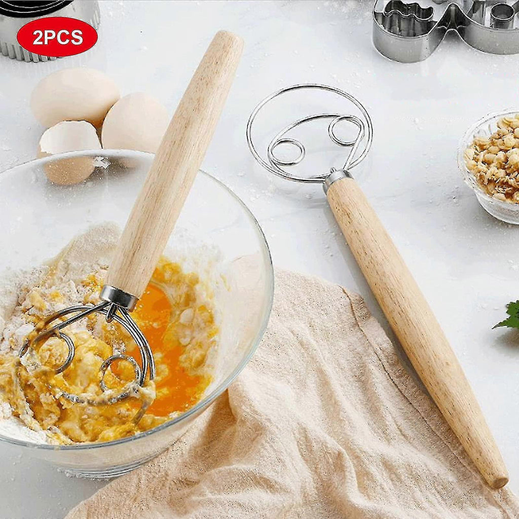 Set of 2 Bread Dough Whisks - Danish Dough Mixer Hand Stirrer
