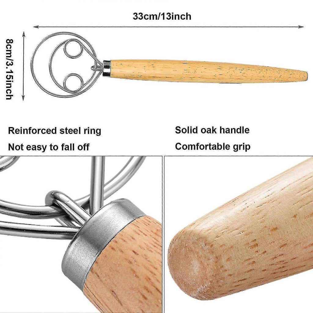 Set of 2 Bread Dough Whisks - Danish Dough Mixer Hand Stirrer