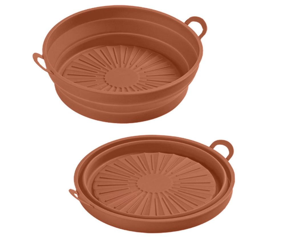 Air Fryers Bakeware Foldable Silicone Grill Pan -Brown 8.5inch