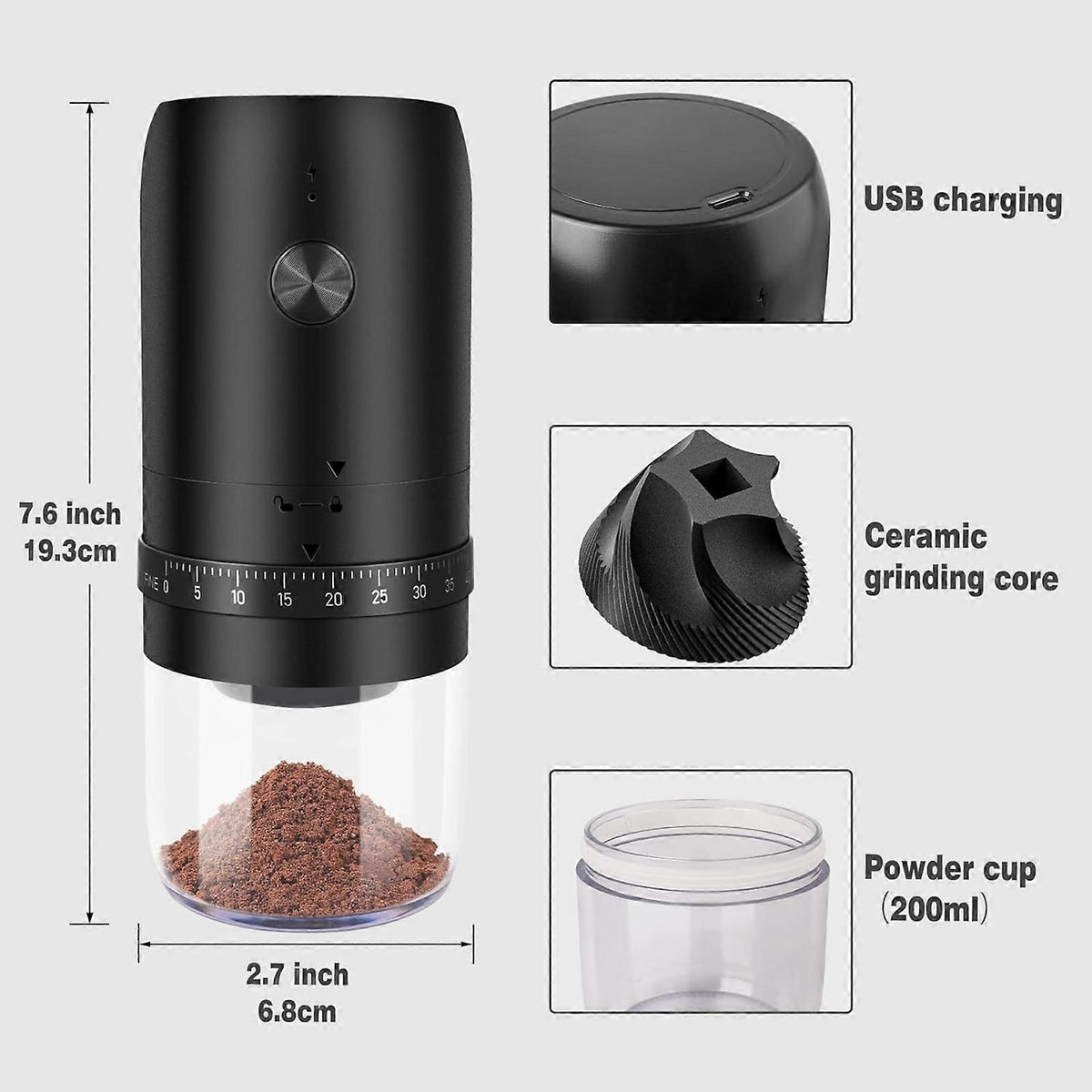 Electric Coffee Grinder - Rechargeable Coffee Mill, Compact Grinder for Office & Travel - Flavour Fushion Cooking Shop