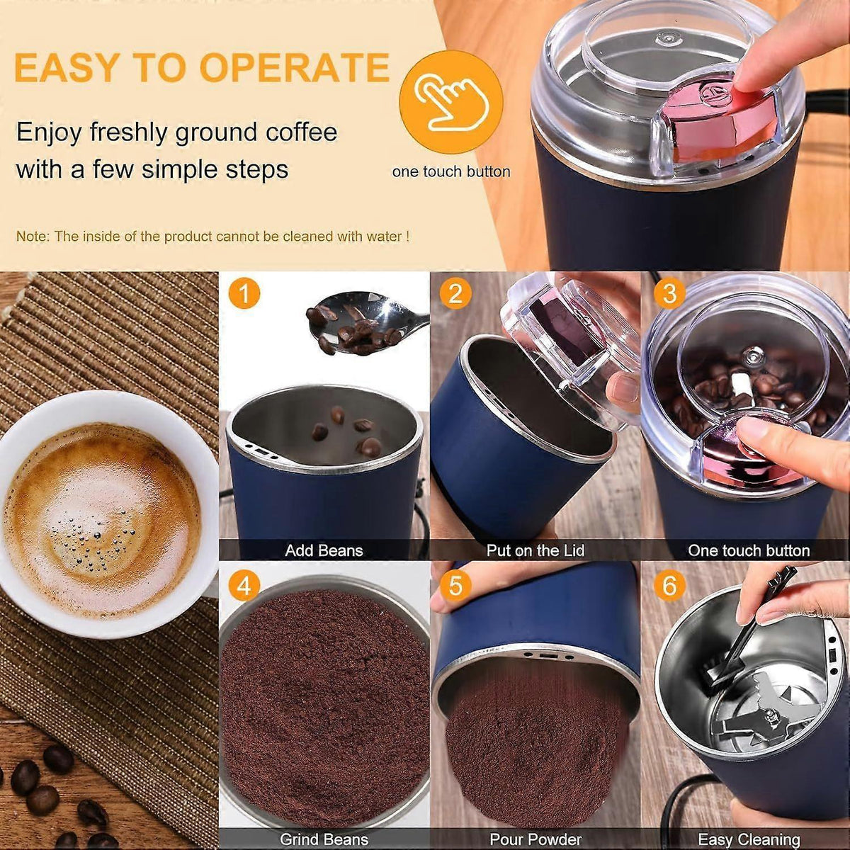 200W Electric Coffee Grinder - Stainless Steel Blades, Overheat Protection, Portable Mill - Flavour Fushion Cooking Shop