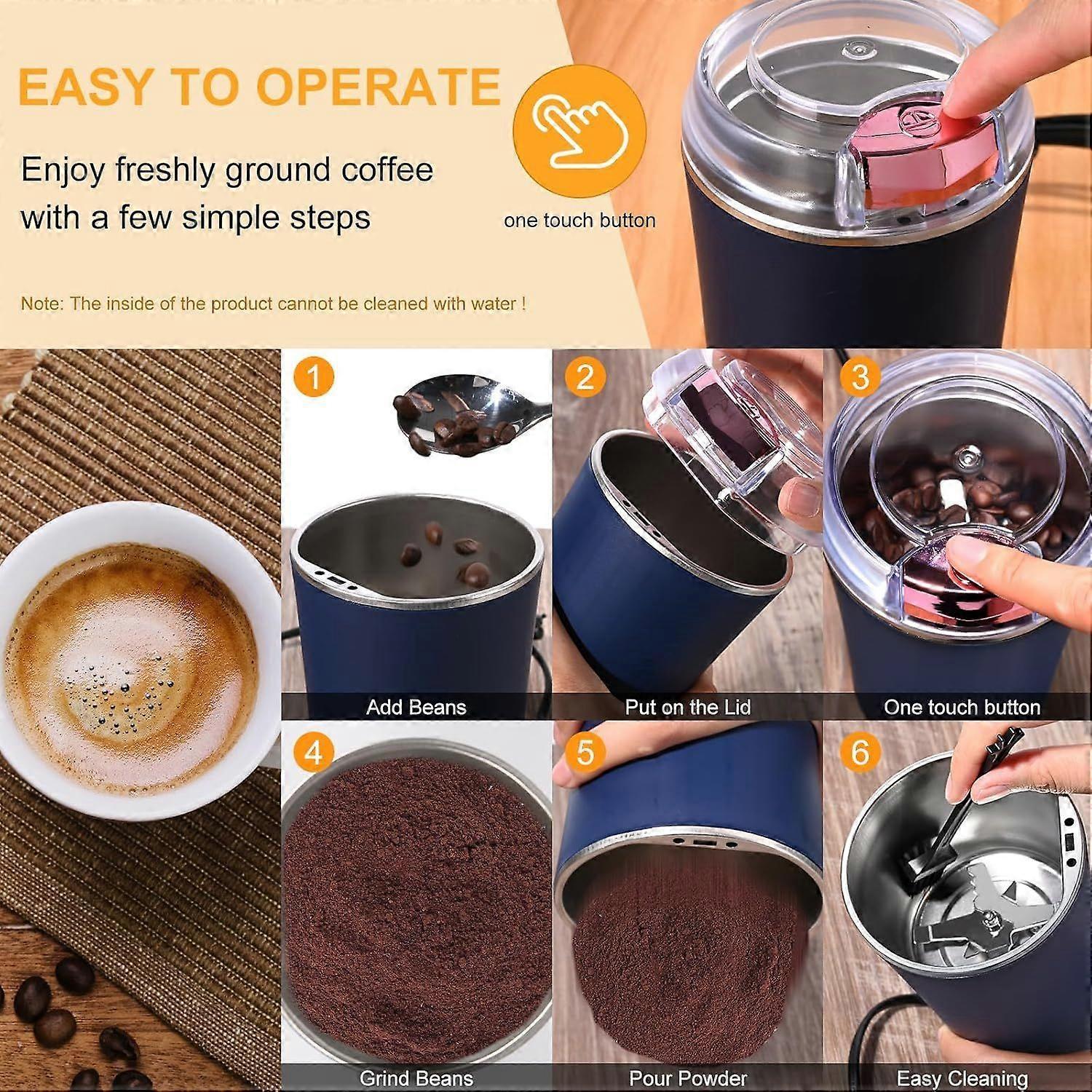 200W Electric Coffee Grinder - Stainless Steel Blades, Overheat Protection, Portable Mill