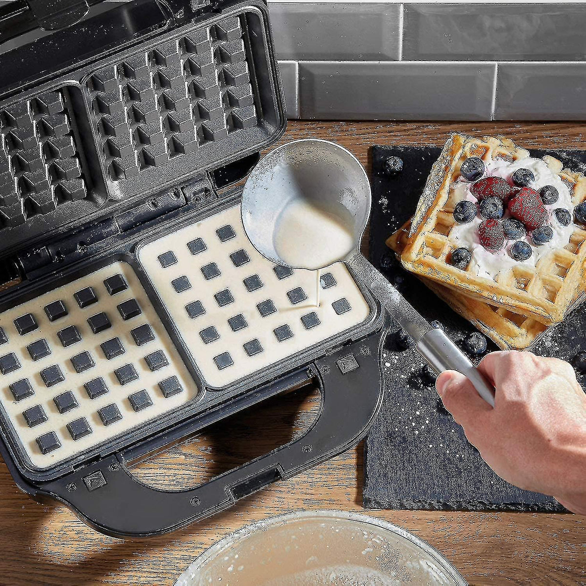 Waffle & Sandwich Maker - 2-in-1 Waffle Iron Panini Press Toaster Breakfast Machine - Flavour Fushion Cooking Shop