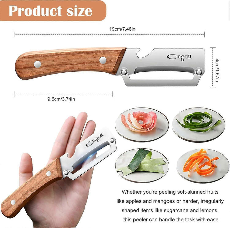 Stainless Steel Vegetable Peeler with Wooden Handle - Sharp Blade & Bottle Opener - Flavour Fushion Cooking Shop