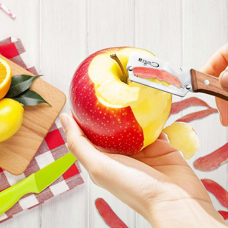 Stainless Steel Vegetable Peeler with Wooden Handle - Sharp Blade & Bottle Opener - Flavour Fushion Cooking Shop
