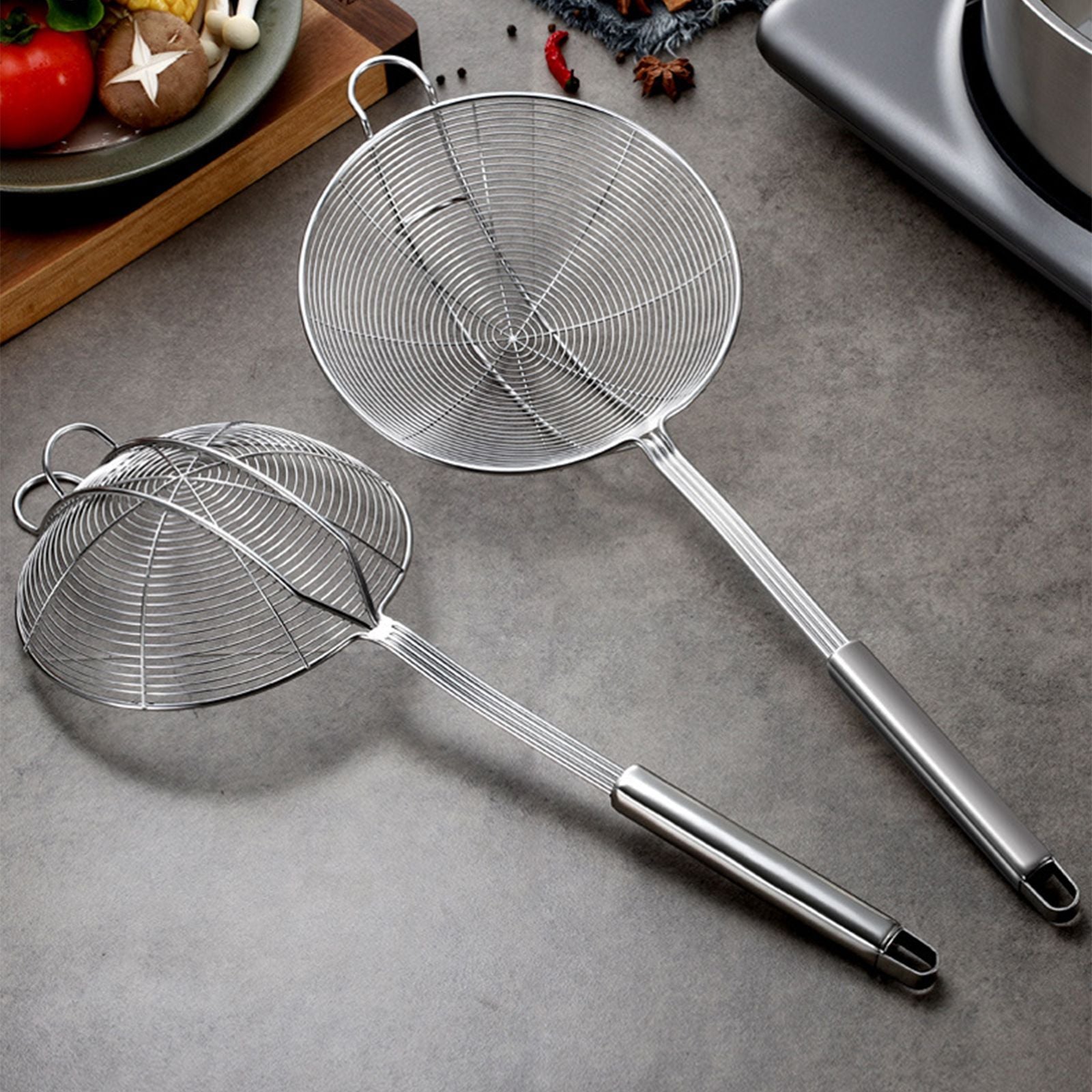 Strainer Spoon Long Stainless Steel Anti Scald Safe Slotted Ladle for Kitchen Cooking Frying Spaghetti
