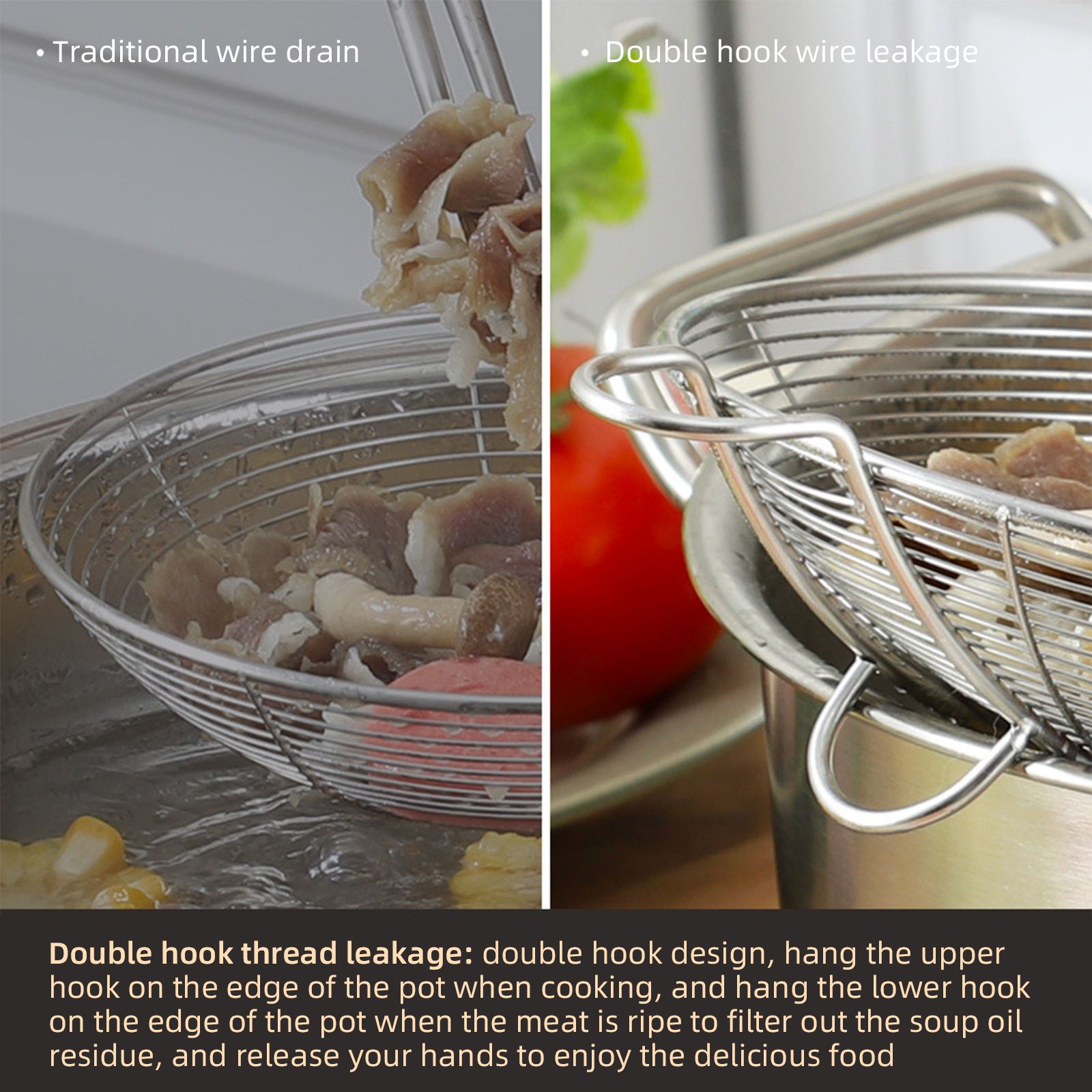 Strainer Spoon Long Stainless Steel Anti Scald Safe Slotted Ladle for Kitchen Cooking Frying Spaghetti