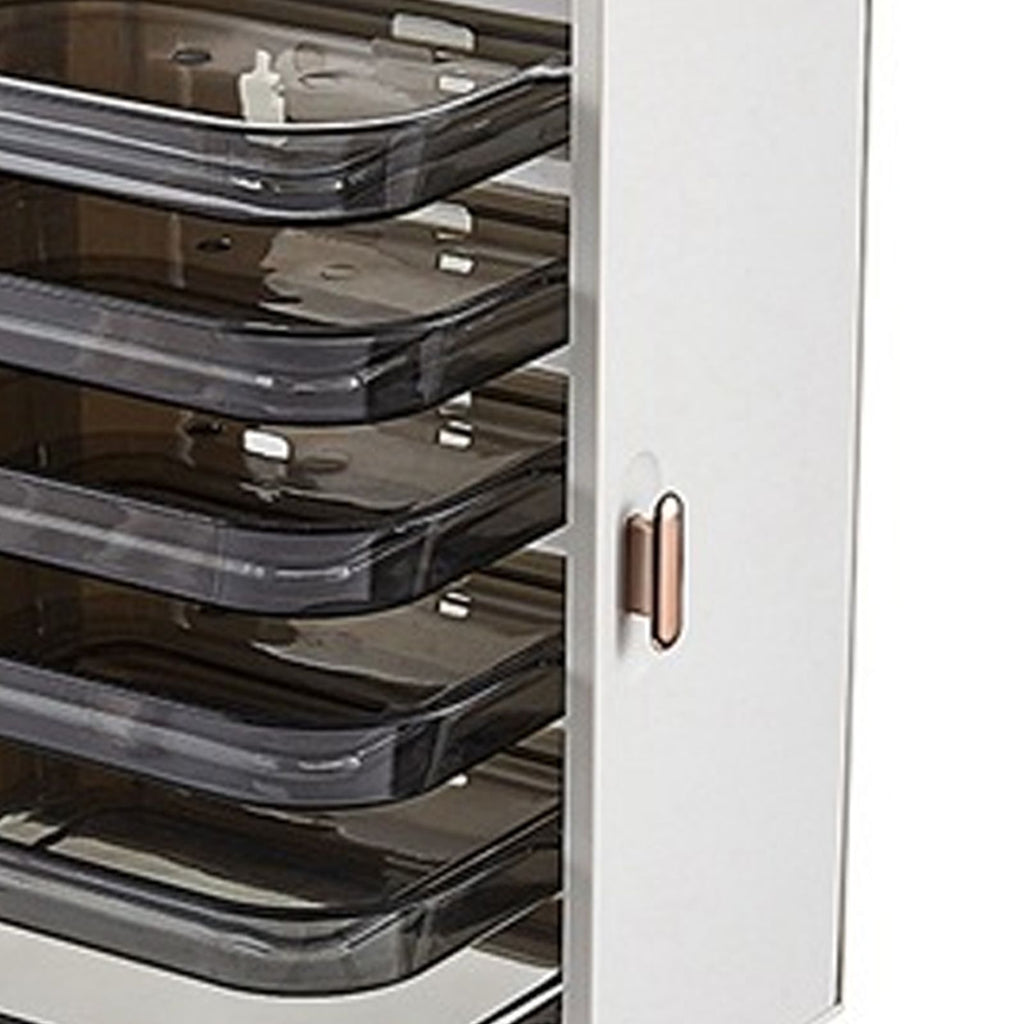 Kitchen Side Dishes Punch Free Foldable PET 6 Layers Wall Mounted Organization Rack Cooking Plates Storage Shelf Pearl White