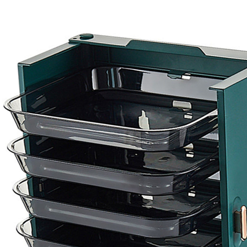 Kitchen Side Dishes Punch Free Foldable PET 6 Layers Wall Mounted Organization Rack Cooking Plates Storage Shelf Light Luxury Green