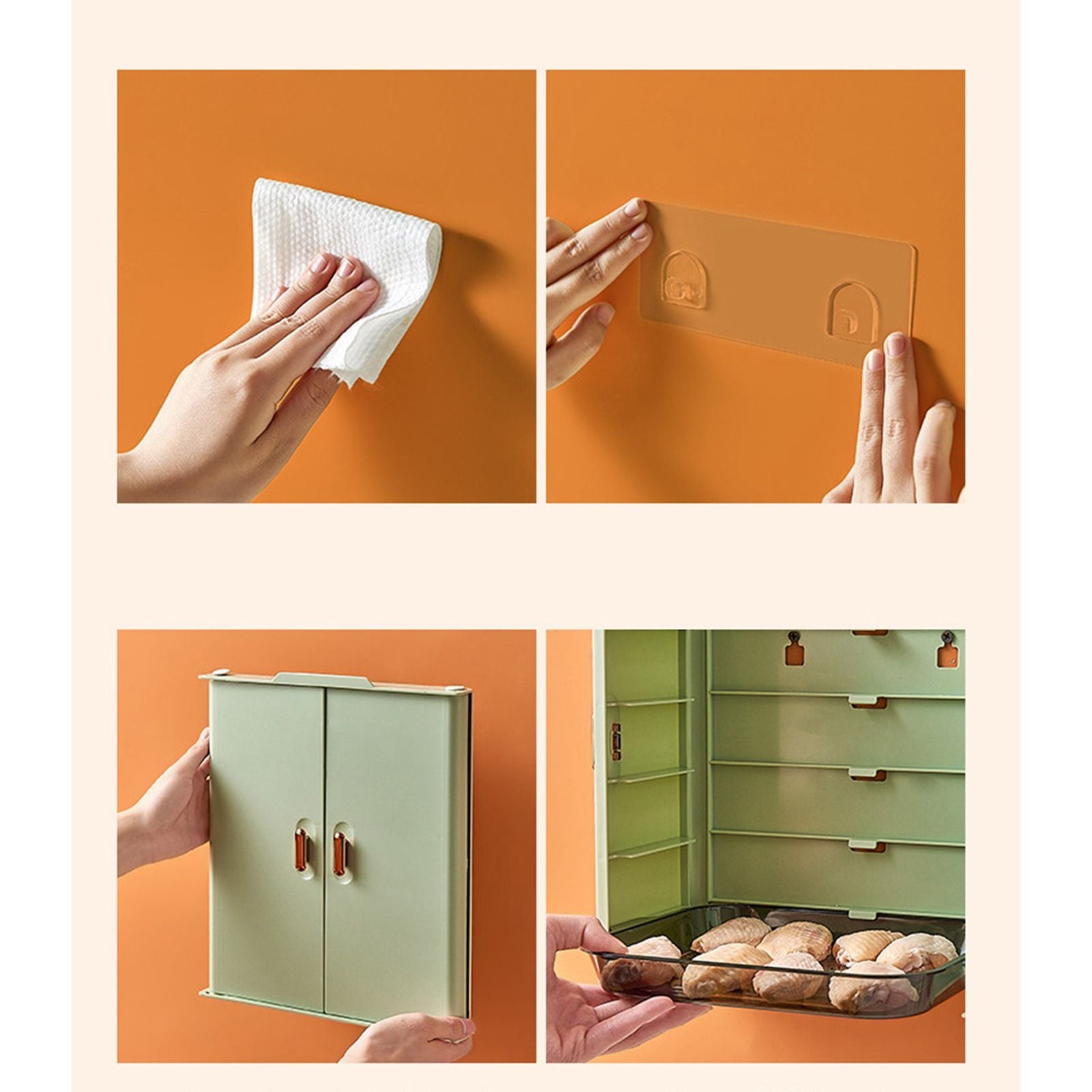 Kitchen Side Dishes Punch Free Foldable PET 6 Layers Wall Mounted Organization Rack Cooking Plates Storage Shelf Light Shirt Green