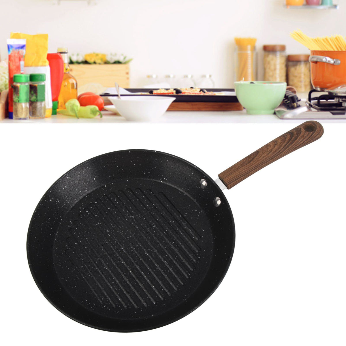 Round Grill Pan Universal Non Stick Multifunctional Flat Bottom Frying Pan for Breakfast - Flavour Fushion Cooking Shop