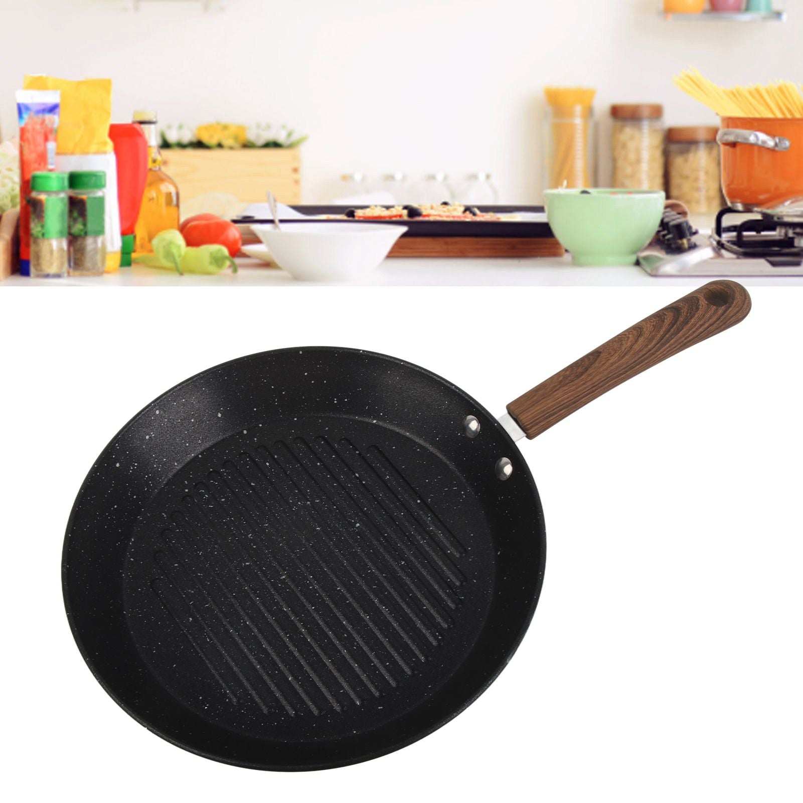 Round Grill Pan Universal Non Stick Multifunctional Flat Bottom Frying Pan for Breakfast