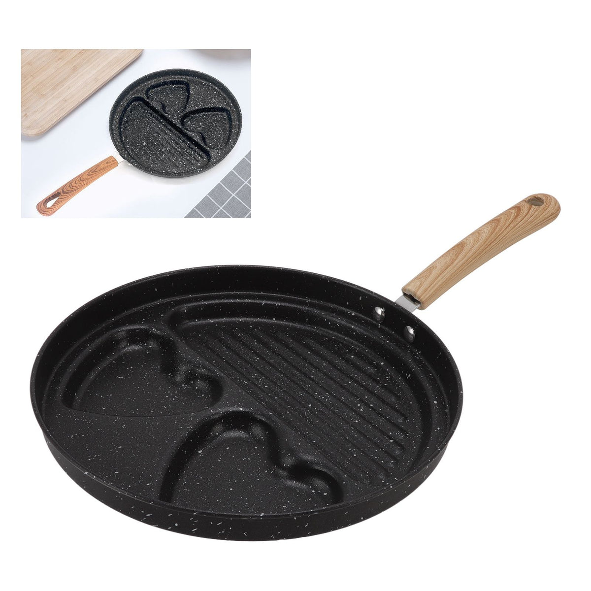 Egg Steak Divided Frying Pan 3 in 1 Multifunctional Prevent Stick Egg Beef Steak Cooker Pan for Home - Flavour Fushion Cooking Shop
