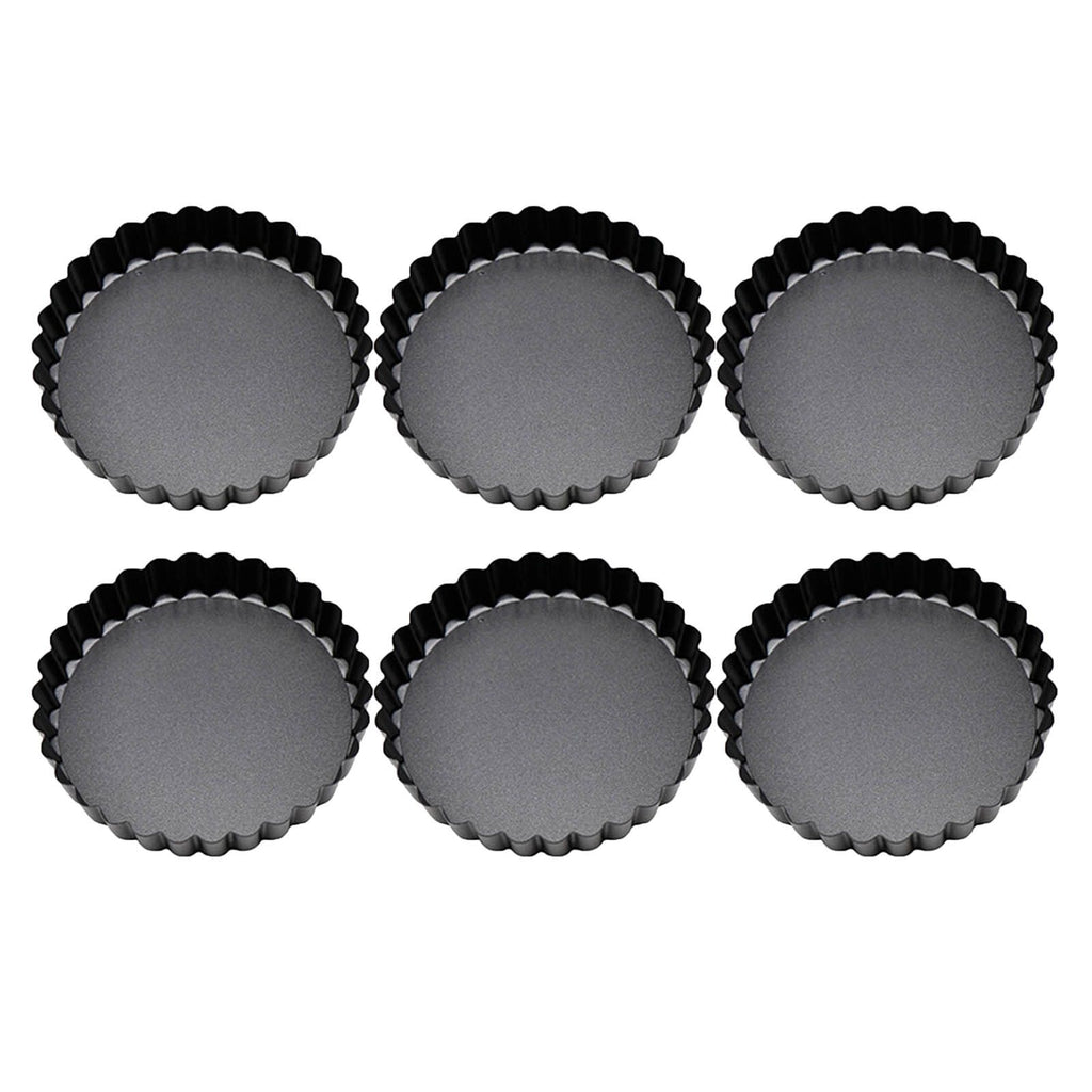 6 Pcs Mini Cake Mould with Removable Bottom 3 Inch Egg Tart Mould Muffin Pans Black Round for Dessert Baking Cooking