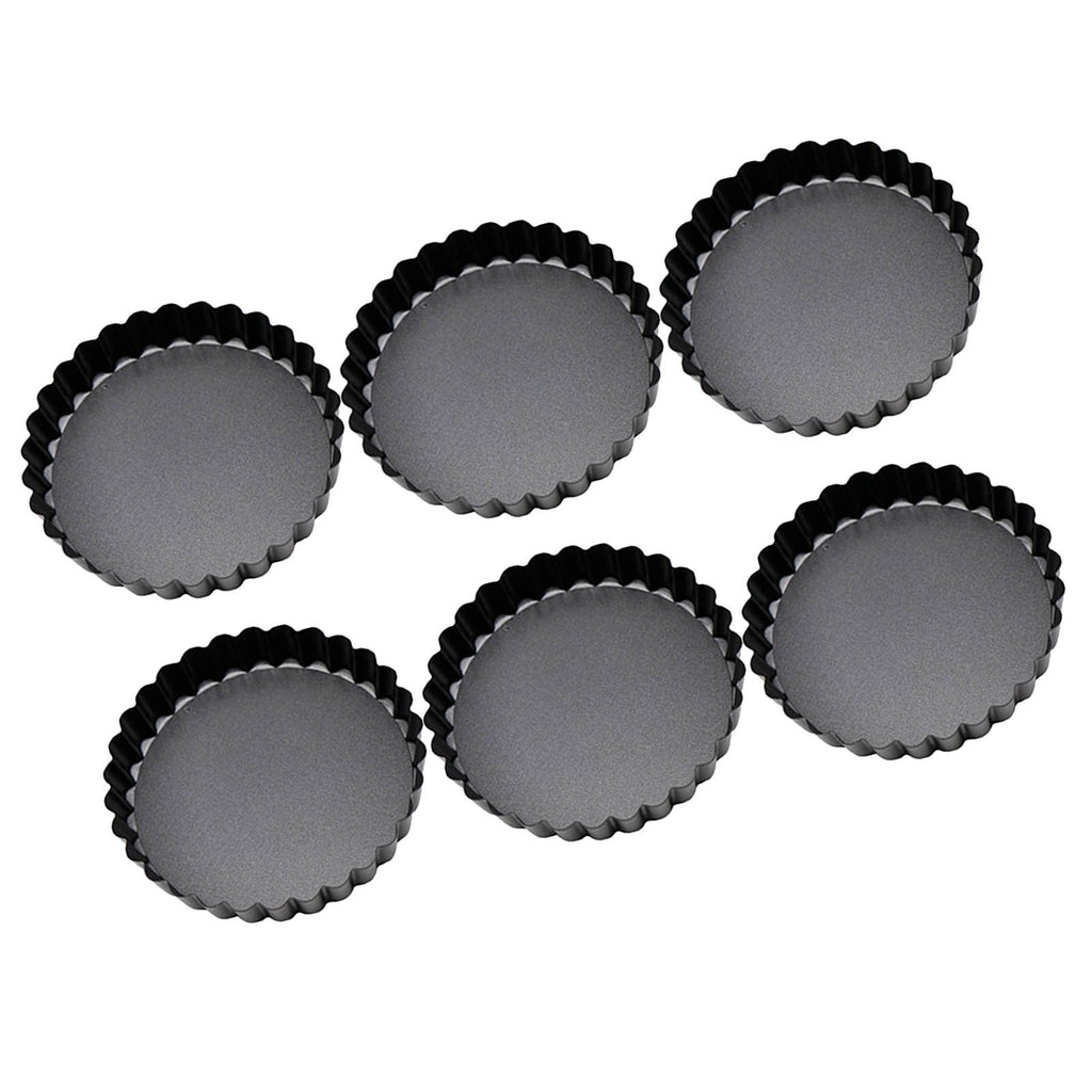 6 Pcs Mini Cake Mould with Removable Bottom 3 Inch Egg Tart Mould Muffin Pans Black Round for Dessert Baking Cooking
