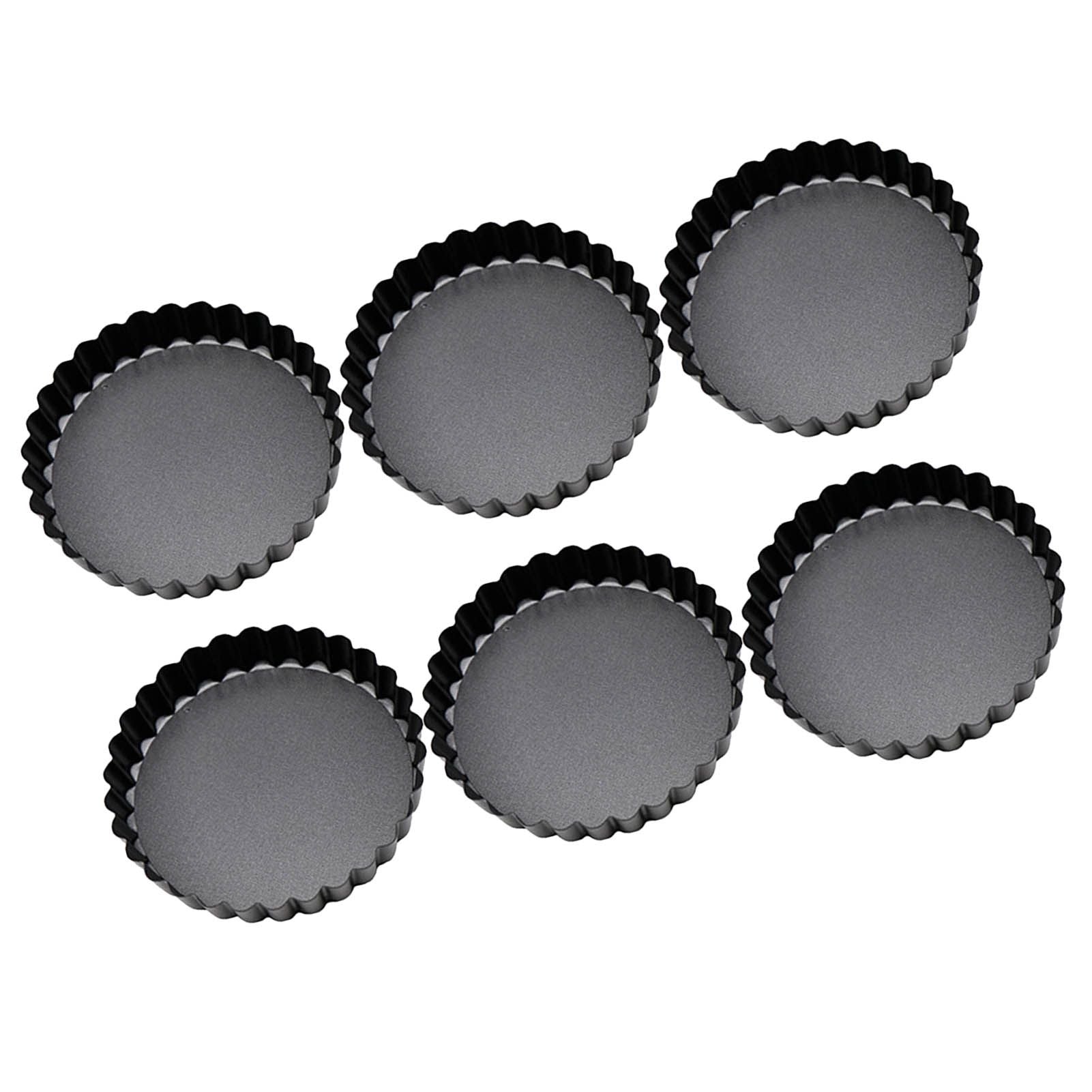 6 Pcs Mini Cake Mould with Removable Bottom 3 Inch Egg Tart Mould Muffin Pans Black Round for Dessert Baking Cooking