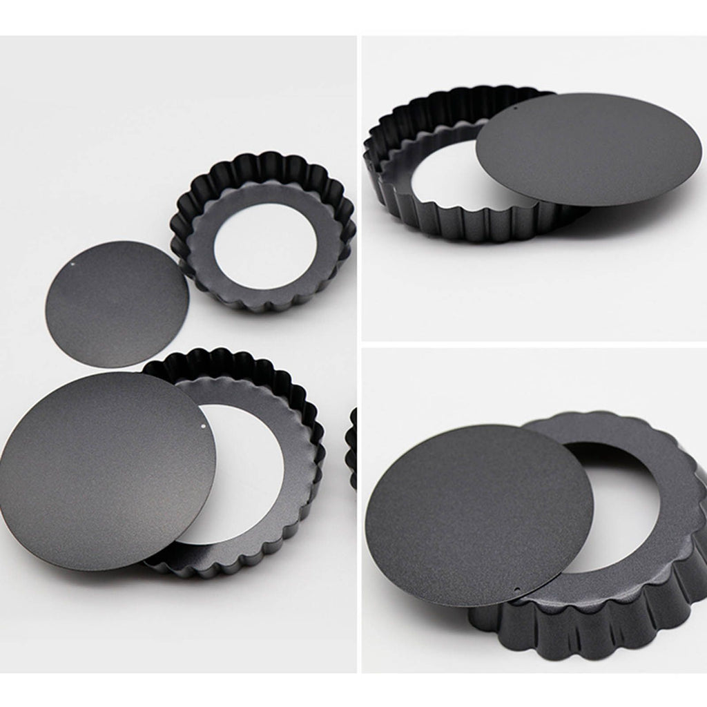 6 Pcs Mini Cake Mould with Removable Bottom 3 Inch Egg Tart Mould Muffin Pans Black Round for Dessert Baking Cooking
