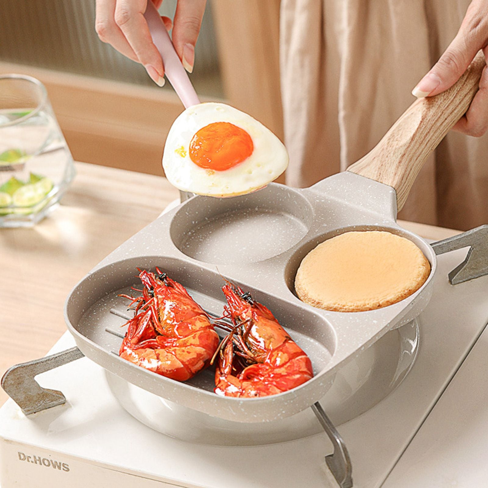 3 in 1 Breakfast Pan Nonstick Aluminum Alloy Labor Saving Pancake Frying Pan for Egg Bacon Universal Type