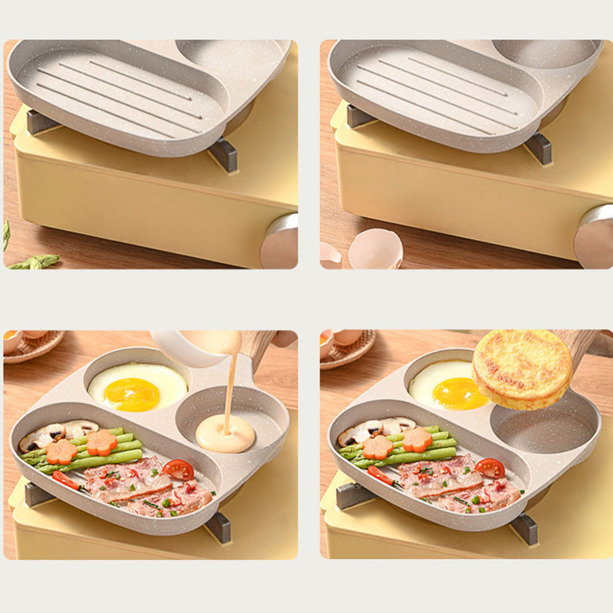 3 in 1 Breakfast Pan Nonstick Aluminum Alloy Labor Saving Pancake Frying Pan for Egg Bacon Universal Type - Flavour Fushion Cooking Shop