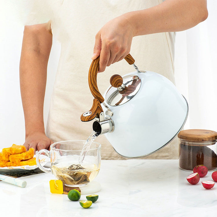 Whistle Kettle Stovetop Stainless Steel Foldable Handle Kitchen Supplies 2.5L White - Flavour Fushion Cooking Shop