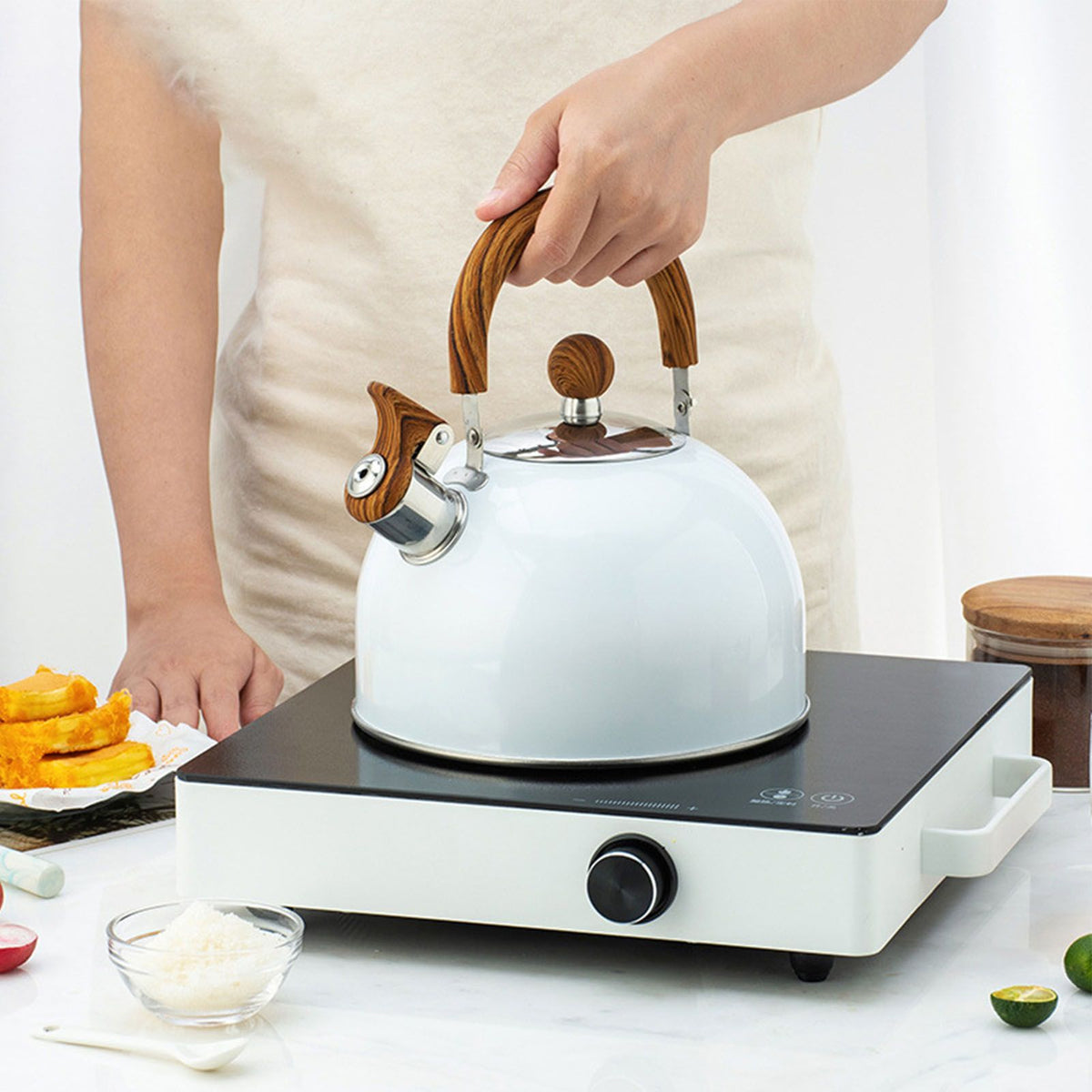 Whistle Kettle Stovetop Stainless Steel Foldable Handle Kitchen Supplies 2.5L White - Flavour Fushion Cooking Shop
