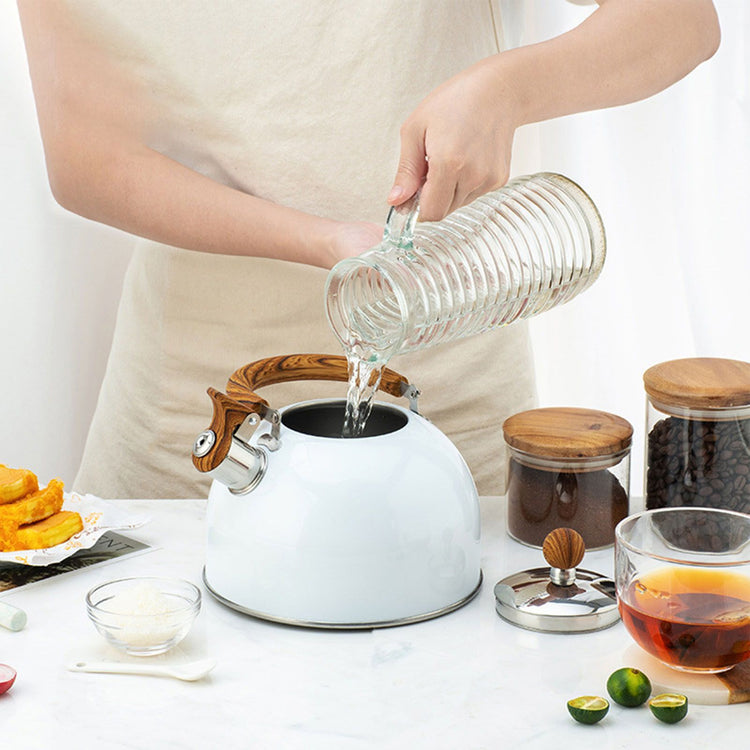 Whistle Kettle Stovetop Stainless Steel Foldable Handle Kitchen Supplies 2.5L White - Flavour Fushion Cooking Shop