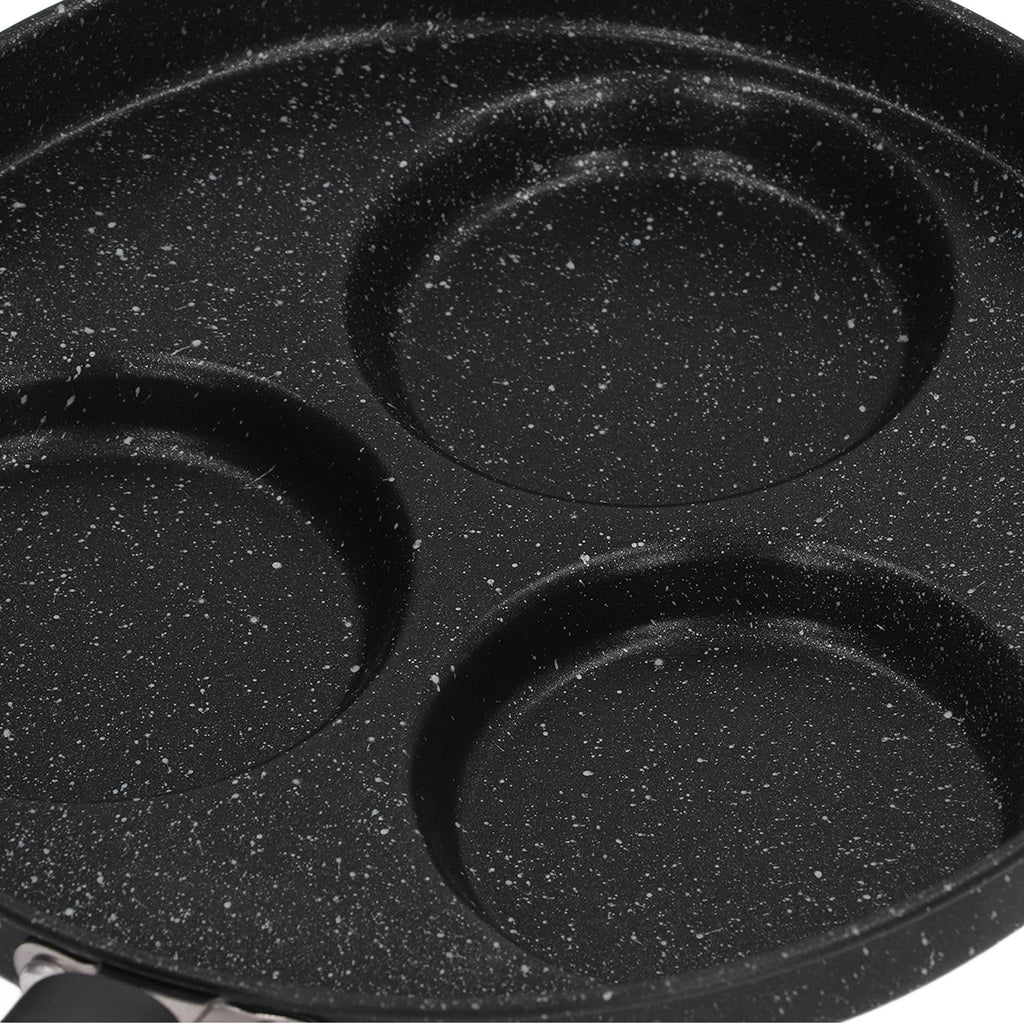 3 Cups Egg Hamburger Pan Metal Iron Heating Evenly Egg Cooker Pan with Comfortable Handle for Omelettes Burgers Pancakes