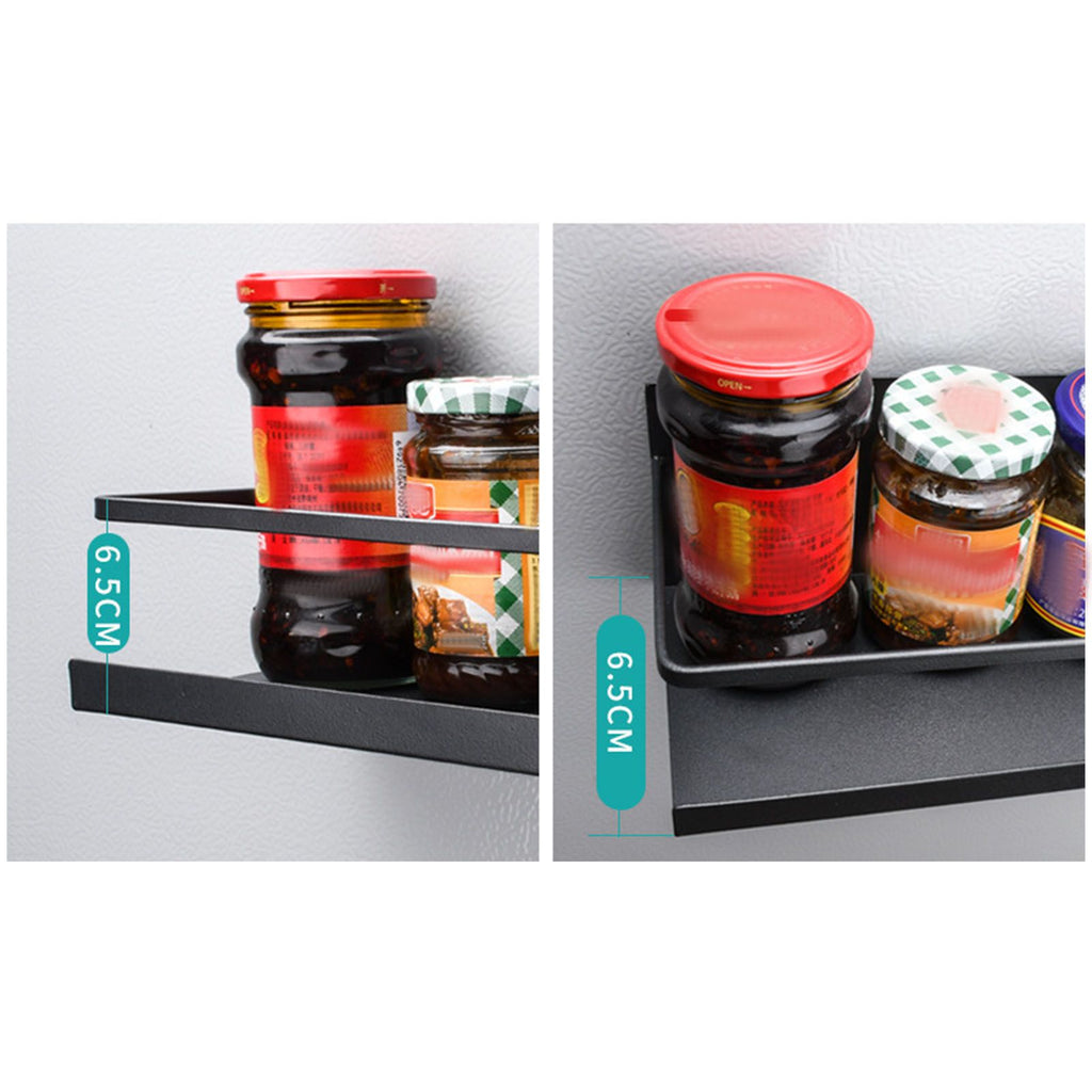 2pcs Magnetic Spice Rack Refrigerator Storage Rack Multi Function Kitchen Storage Shelves Rack Black