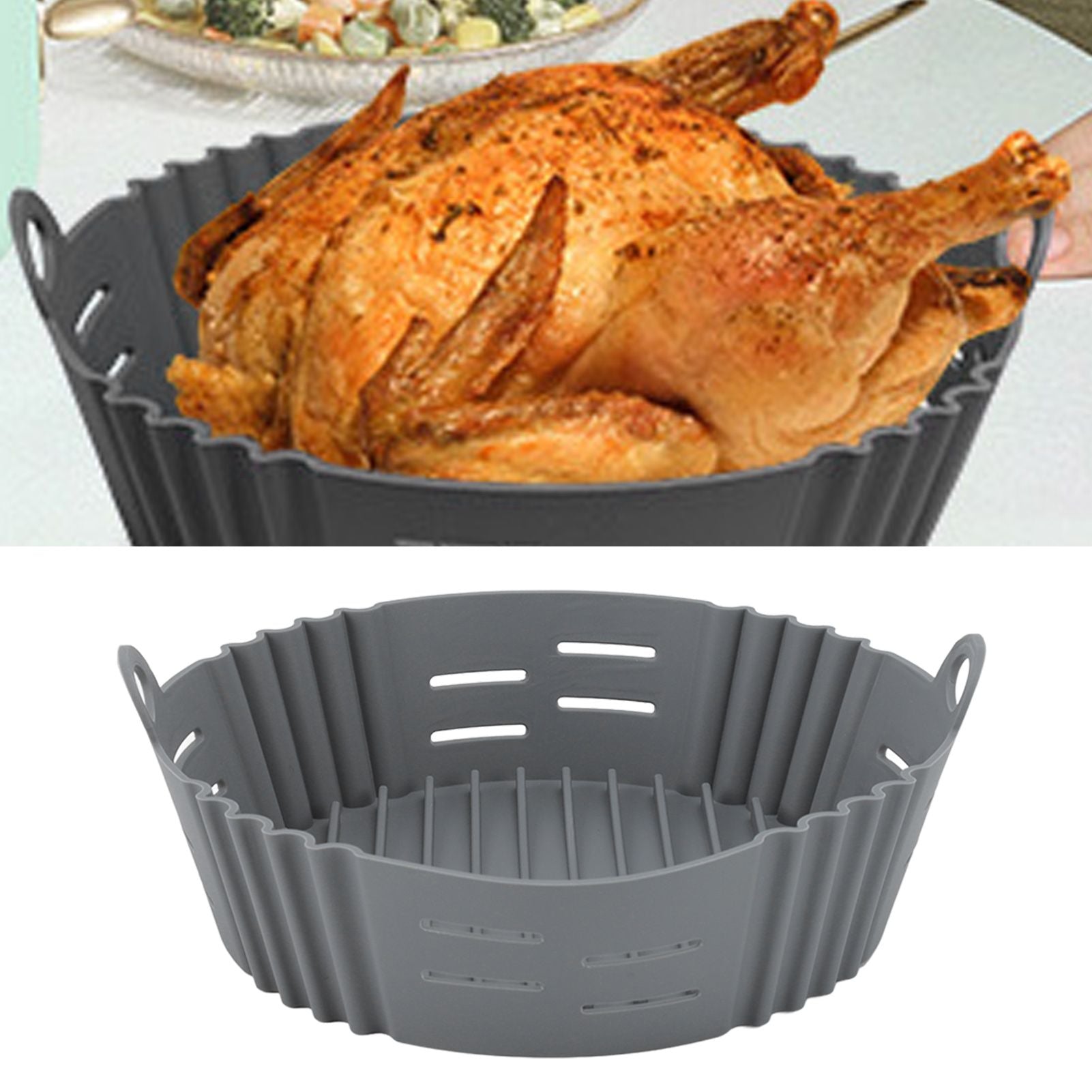 Fryer Silicone Liner Heat Resistant Elastic Washable Food Grade Reusable Fryer Basket for Cooking Grey