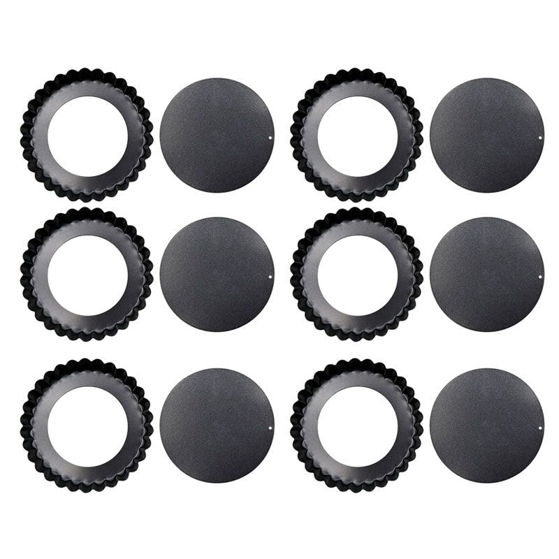 6PCS Removable Bottom Tart Pan Non Stick Coating Carbon Steel Black Quiche Pan for Kitchen - Flavour Fushion Cooking Shop
