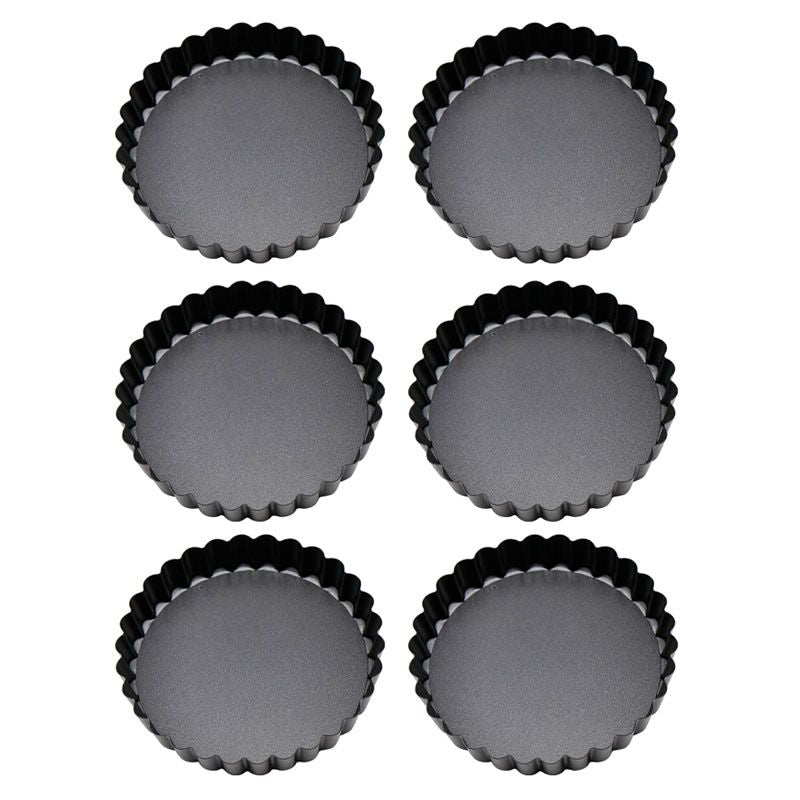 6PCS Removable Bottom Tart Pan Non Stick Coating Carbon Steel Black Quiche Pan for Kitchen - Flavour Fushion Cooking Shop