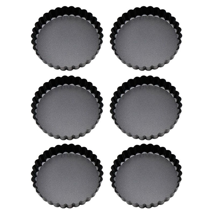 6PCS Removable Bottom Tart Pan Non Stick Coating Carbon Steel Black Quiche Pan for Kitchen - Flavour Fushion Cooking Shop