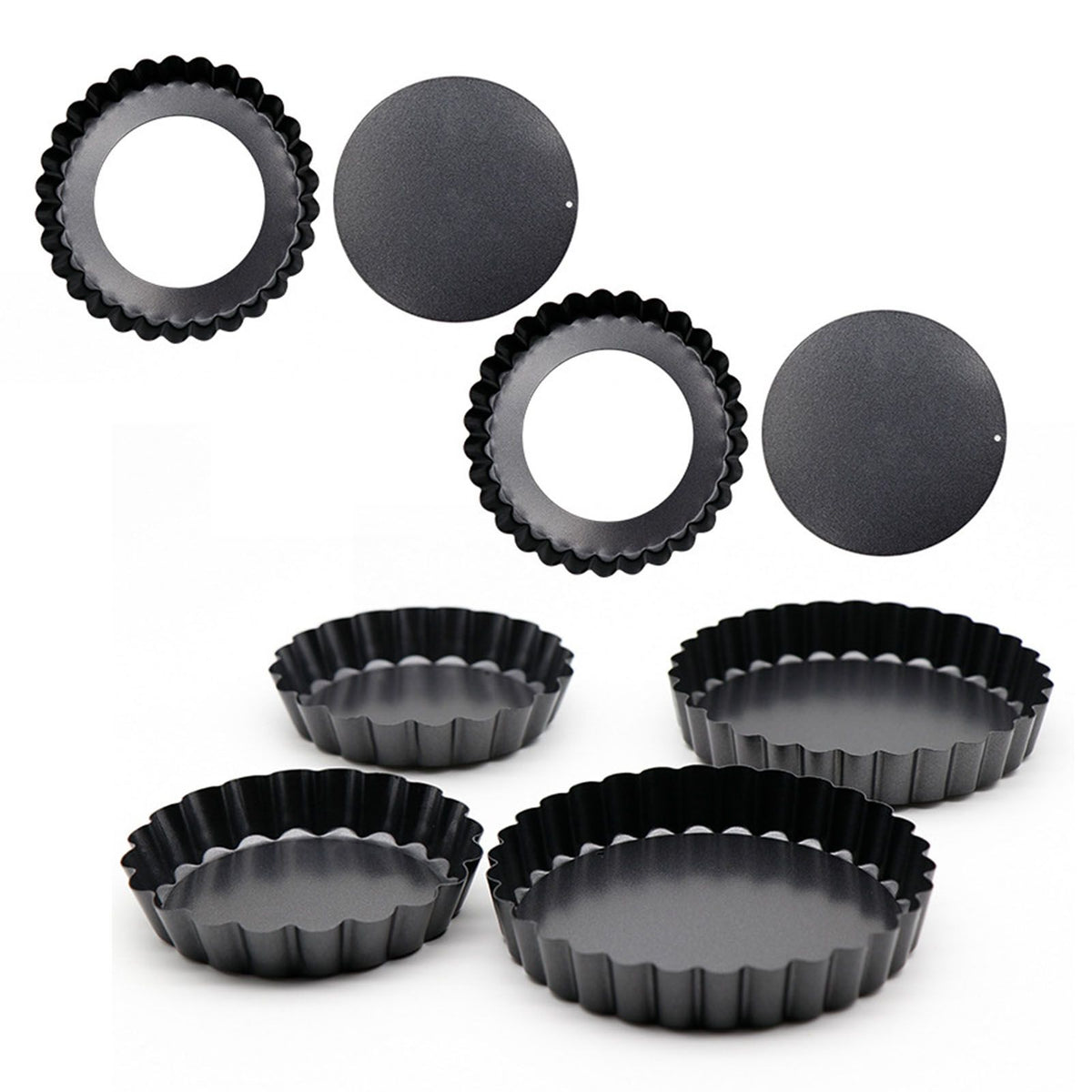 6PCS Removable Bottom Tart Pan Non Stick Coating Carbon Steel Black Quiche Pan for Kitchen - Flavour Fushion Cooking Shop