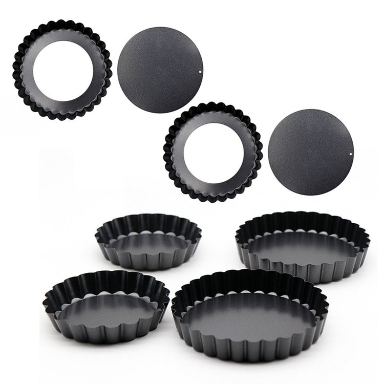 6PCS Removable Bottom Tart Pan Non Stick Coating Carbon Steel Black Quiche Pan for Kitchen - Flavour Fushion Cooking Shop