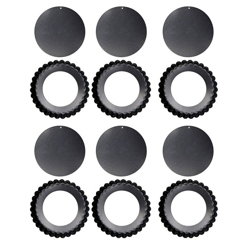 6PCS Removable Bottom Tart Pan Non Stick Coating Carbon Steel Black Quiche Pan for Kitchen - Flavour Fushion Cooking Shop