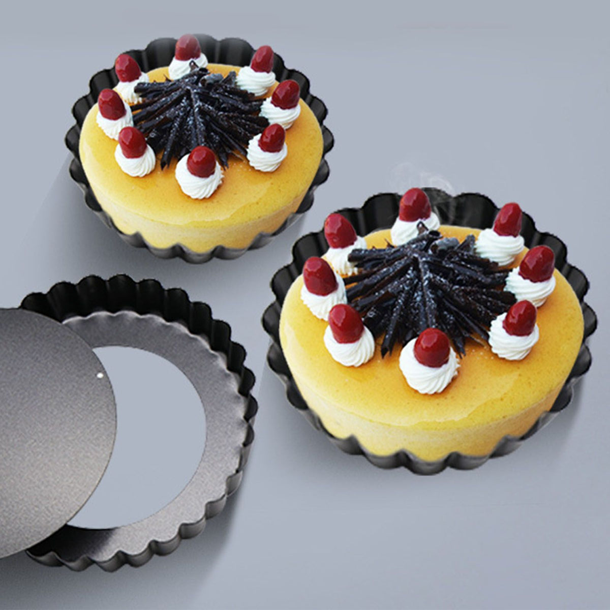 6PCS Removable Bottom Tart Pan Non Stick Coating Carbon Steel Black Quiche Pan for Kitchen - Flavour Fushion Cooking Shop