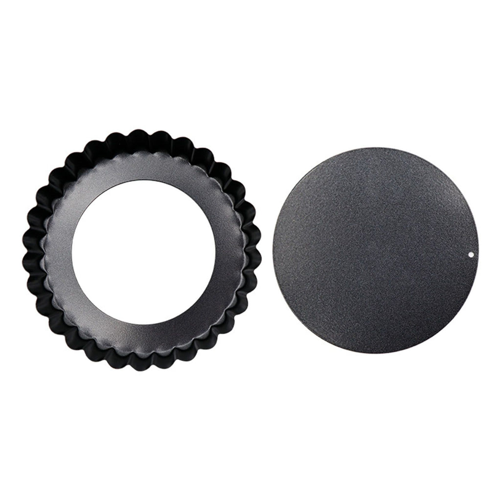 6PCS Removable Bottom Tart Pan Non Stick Coating Carbon Steel Black Quiche Pan for Kitchen