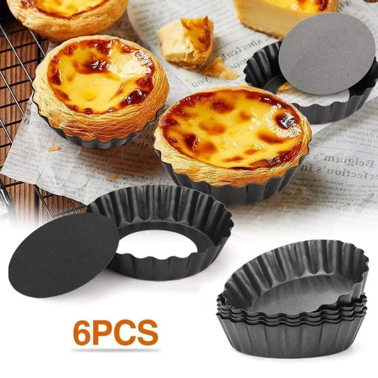 6PCS Removable Bottom Tart Pan Non Stick Coating Carbon Steel Black Quiche Pan for Kitchen - Flavour Fushion Cooking Shop