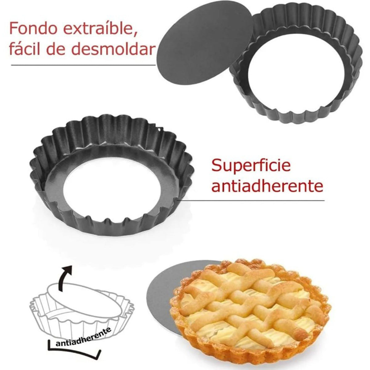 6PCS Removable Bottom Tart Pan Non Stick Coating Carbon Steel Black Quiche Pan for Kitchen - Flavour Fushion Cooking Shop