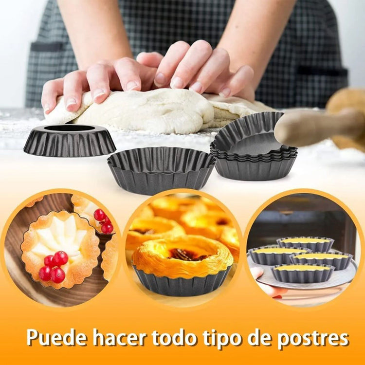6PCS Removable Bottom Tart Pan Non Stick Coating Carbon Steel Black Quiche Pan for Kitchen - Flavour Fushion Cooking Shop