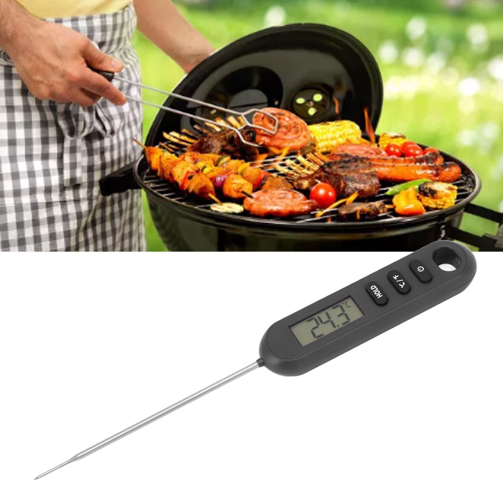 Meat Food Thermometer Instant Read Thermometer Digital Cooking Kitchen Barbecue Thermometer With Long Probe Black