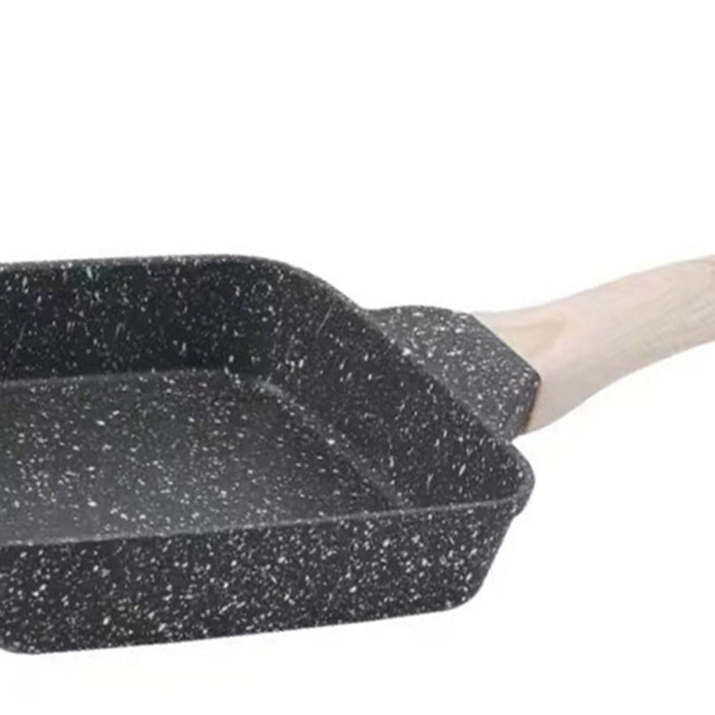 Frying Pan Aluminium Fast Conduction 3 Layers Thickened Wooden Handle Cooking Skillet for Family Kitchen