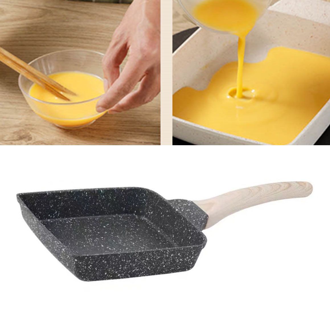 Frying Pan Aluminium Fast Conduction 3 Layers Thickened Wooden Handle Cooking Skillet for Family Kitchen